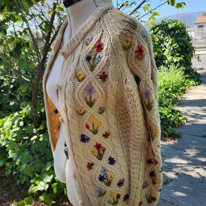 Hand-loomed Wool Cardigan with Embroidered details